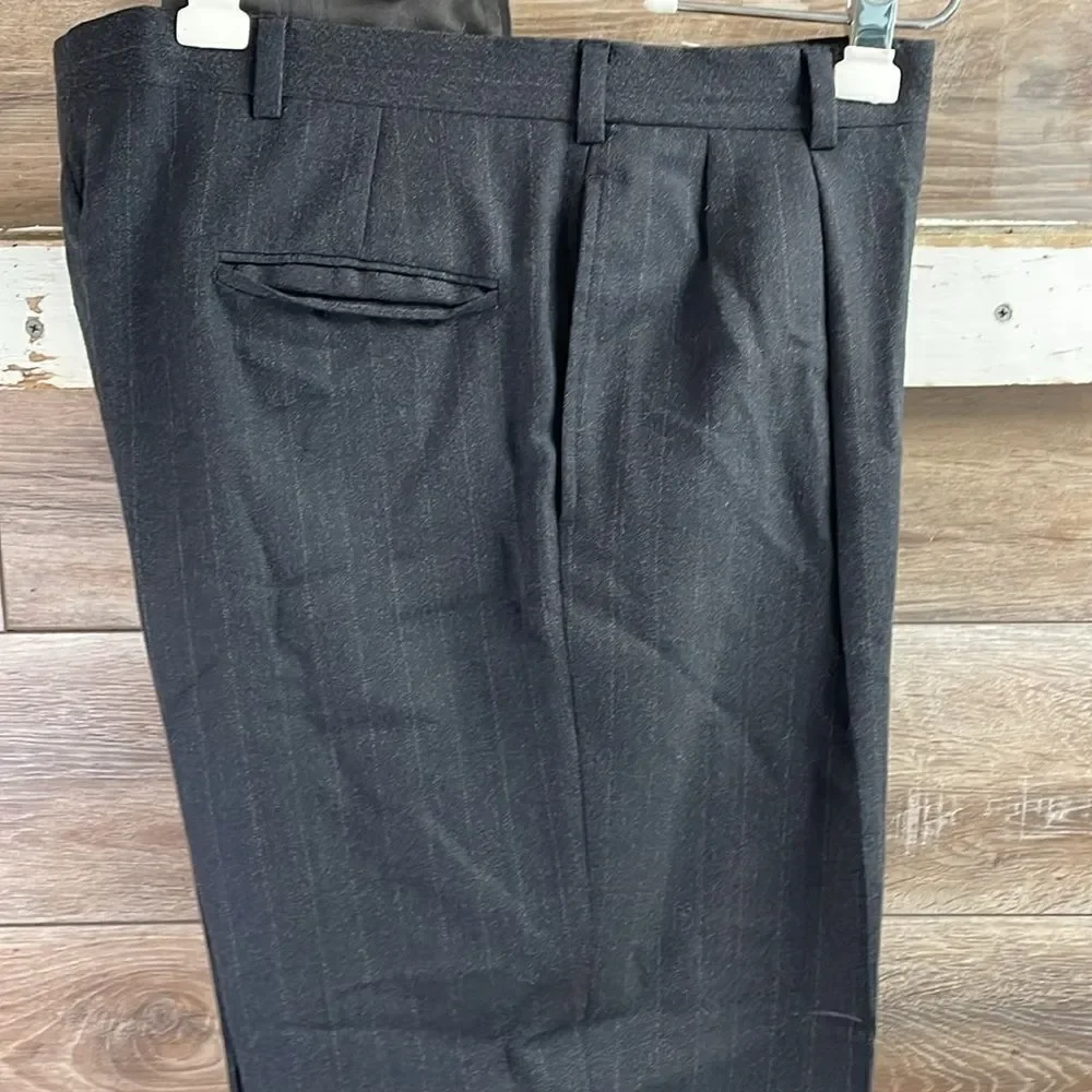 Austin Reed Suit, Black with Pinstripes, Imported Fabric, Made in USA